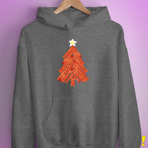 Funny Bacon and Egg Christmas Tree Hoodie - Grey Heather